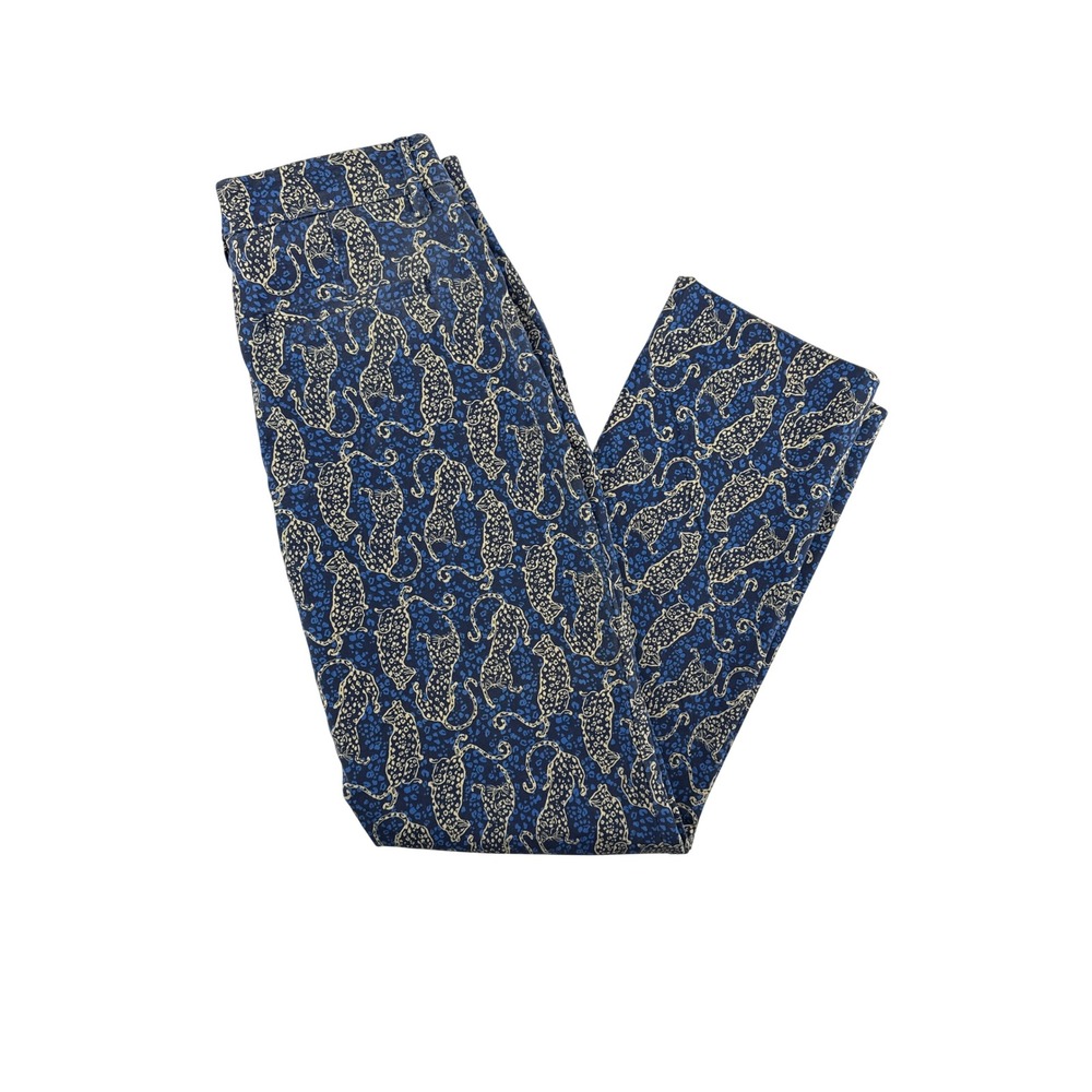Lilly Pulitzer Kelly Ankle Pants Blue Leopard Cheetah Print Slim Fit Size 4